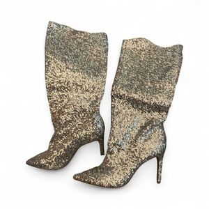 Free People Vecienza After Midnight Silver Sequin Stiletto Boot Size 9